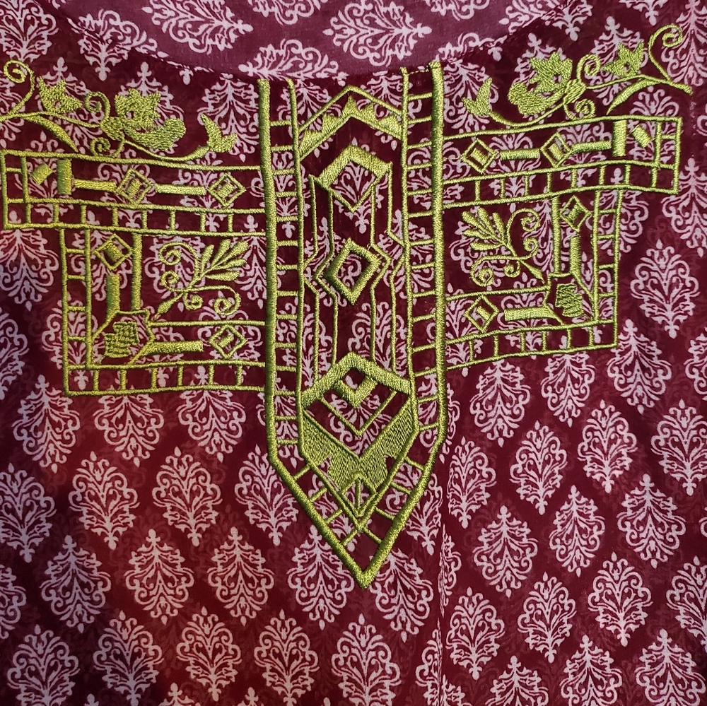 Young Threads Maroon Pattern Ruffle Bell Sleeve T… - image 5